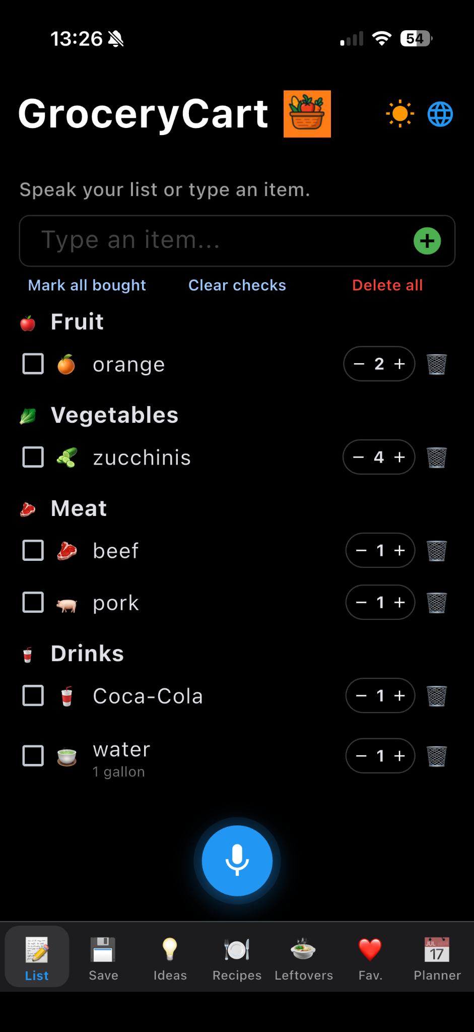 GroceryCart dark mode