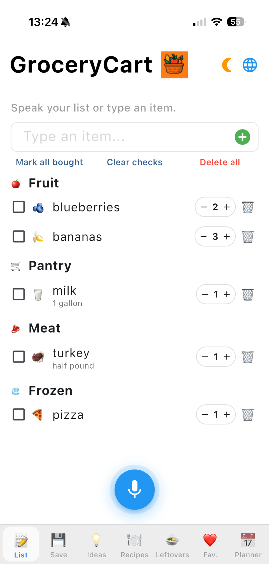 GroceryCart list